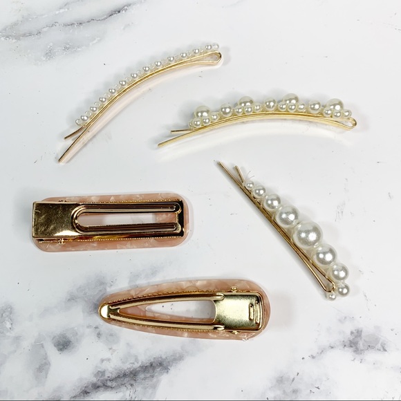 HAIR CLIPS | BARRETTE Faux Pearls Peach Gold - Picture 4 of 6